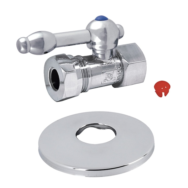 Kingston Brass 1/2" FIP X 1/2" or 7/16" Slip Joint Quarter-Turn Straight Stop Valve with Flange, Polished Chrome CC44151KLK - main